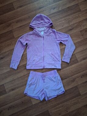 90 Degree By Reflex Lavender Girls Hooded Zip Jacket & Shorts Matching Set